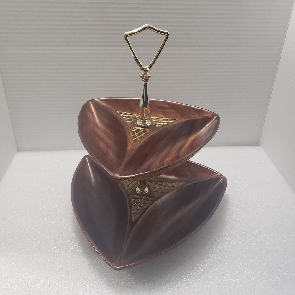 Cal Orig USA Vintage Brown Ceramic Nut / Candy Dish W/Lifting Stem
